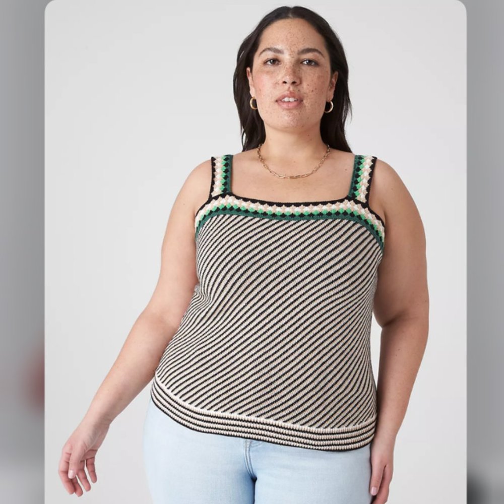 Classic Striped Stitch Sweater Cotton Blend Tank NEW 14/16